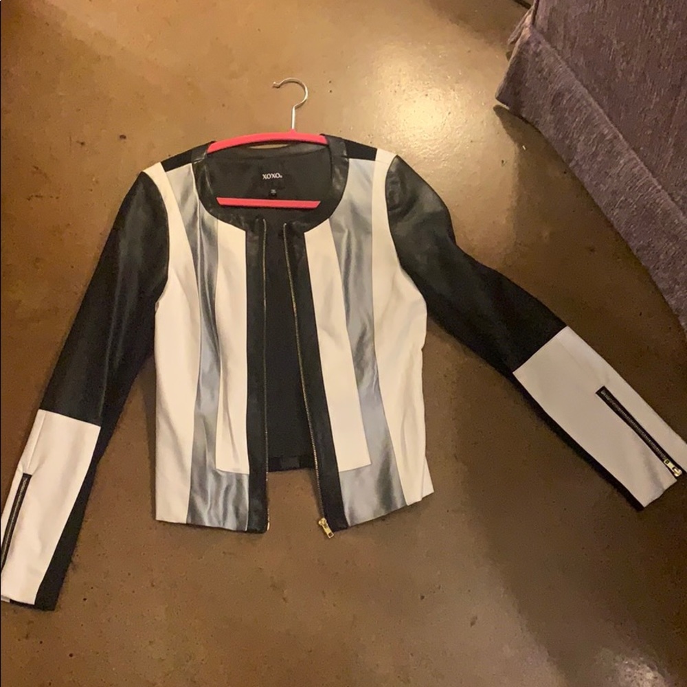 Faux Leather White, Black and Gray Jacket